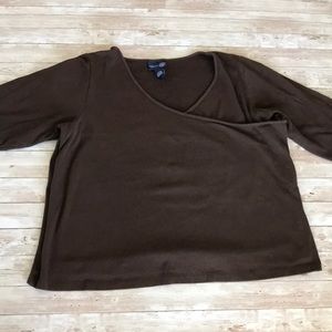 Lane Bryant Brown Faux Wrap 3/4 Sleeve Top 22/24